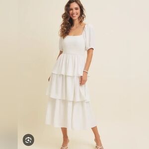 Kings Road Elegant White Tiered Midi Dress - Size XL
